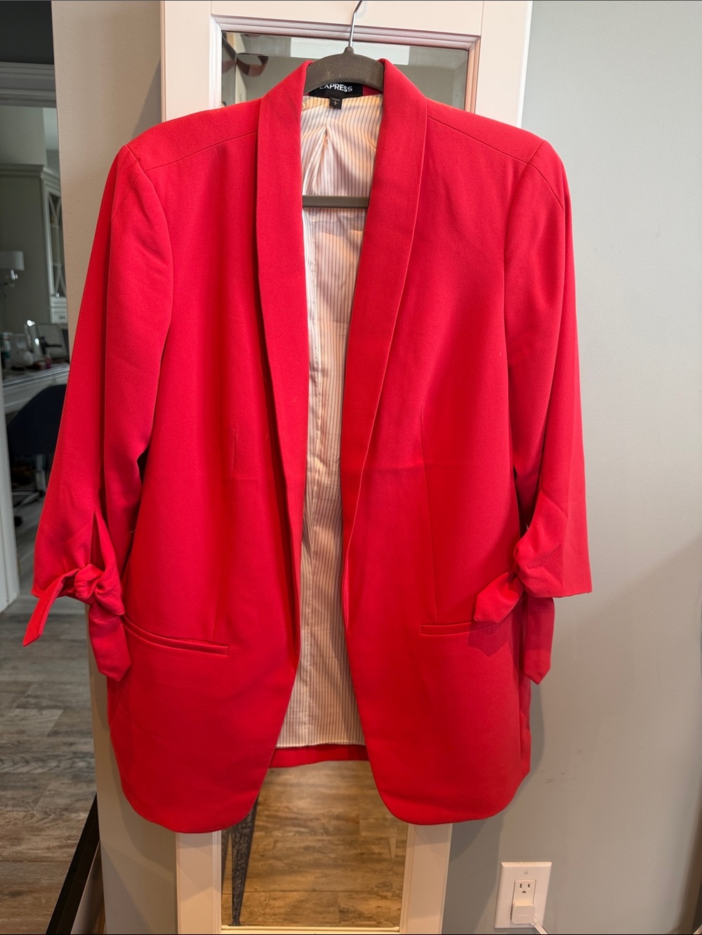 Express Women's Red Tie-Sleeve Open Blazer